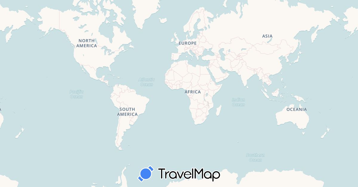 TravelMap itinerary: driving, bus, plane, train, boat in Australia, Belgium, Brazil, Botswana, Cook Islands, Colombia, Costa Rica, Cyprus, Dominica, Ecuador, Egypt, Eritrea, Spain, Fiji, France, United Kingdom, Grenada, Gibraltar, Greece, Indonesia, India, Italy, Saint Lucia, Sri Lanka, Lesotho, Madagascar, Martinique, Maldives, Malaysia, Mozambique, Namibia, Netherlands, Nepal, New Zealand, Oman, Panama, Portugal, Seychelles, Sudan, Saint Helena, Suriname, Swaziland, Thailand, Tonga, Turkey, Trinidad and Tobago, Saint Vincent and the Grenadines, Venezuela, Vietnam, Vanuatu, Samoa, Yemen, South Africa, Zimbabwe (Africa, Asia, Europe, North America, Oceania, South America)